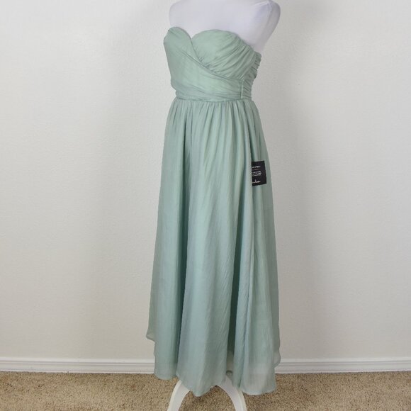 Lulu's Fairytale Design Sage Green Organza Strapless A-Line Midi Dress NEW - M - Picture 3 of 8